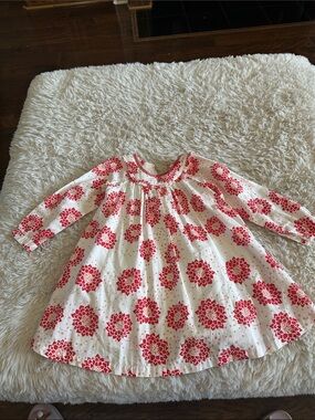 Girls' White Dress with Red Floral Print
